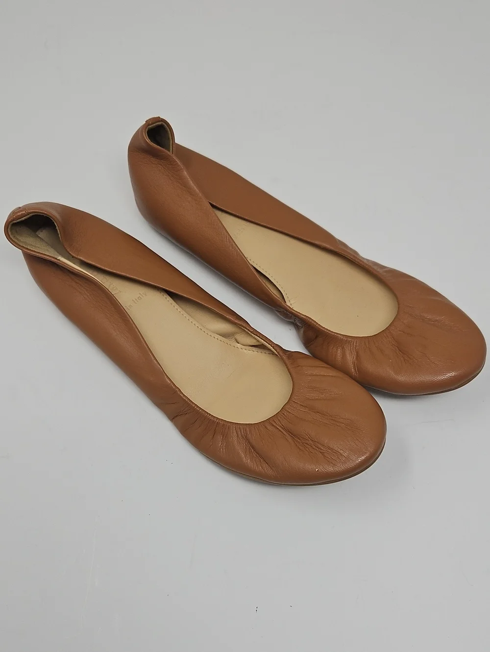 J. Crew Made In Italy Leather Tan Ballet Flats Women's 7 Comfort Minimalist